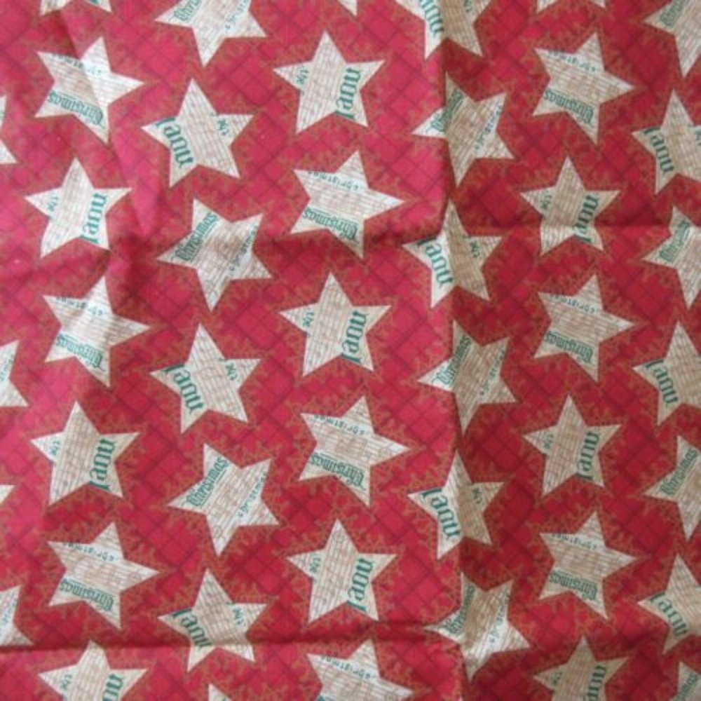 Fabric 45” x 3 Yards Red Gold Green Noel Christmas Star Musical Notes Vintage